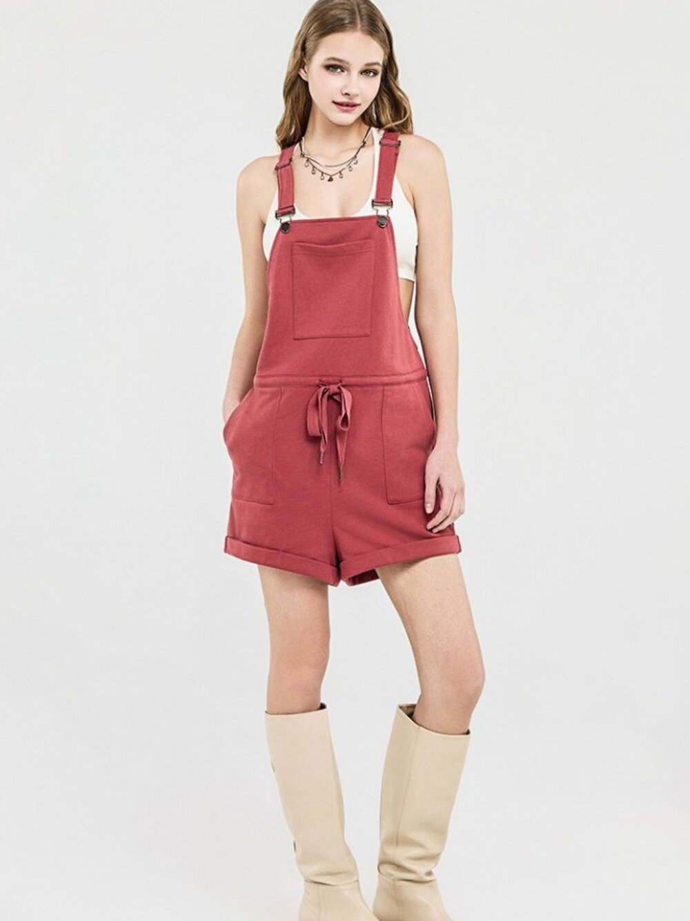 B101 Adjustable Strap Overall Romper Shorts Marsala NEW
